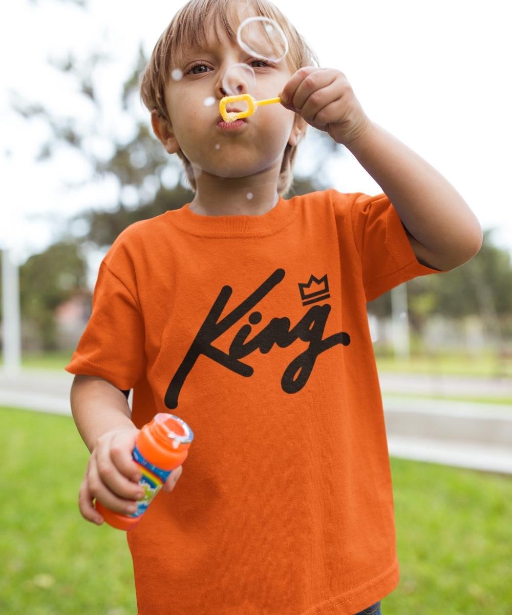 Oranje EK WK & Koningsdag T-Shirt Kind King Black (12-14 jaar - MAAT 158/164) | Oranje kleding & shirts | Feestkleding